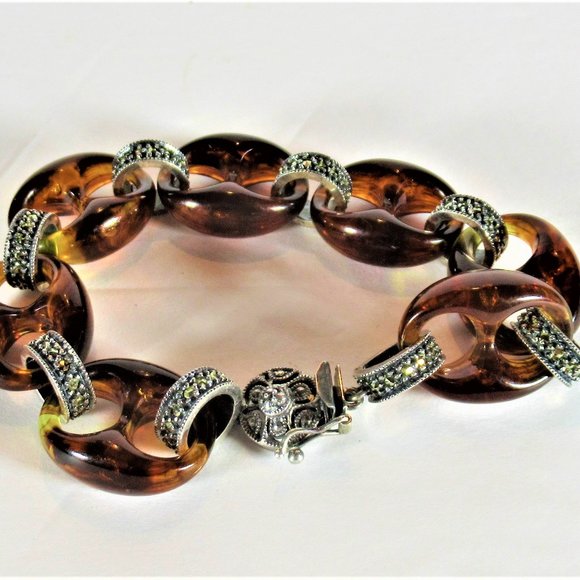 Judith Jack Faux Tortoise Sterling Silver Bracelet - Picture 1 of 5